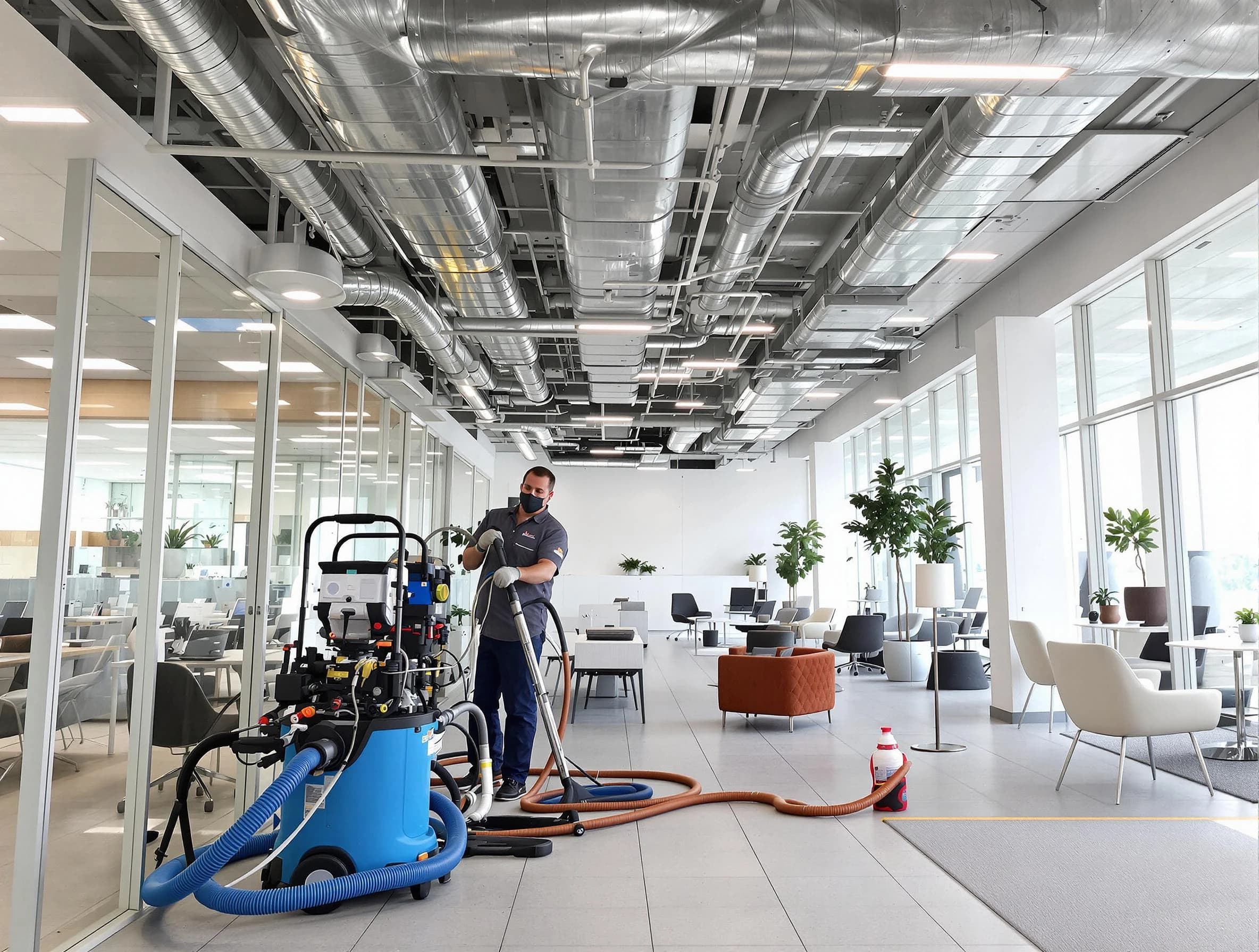 Orem Air Duct Cleaning team conducting comprehensive commercial duct cleaning at a business location in Orem