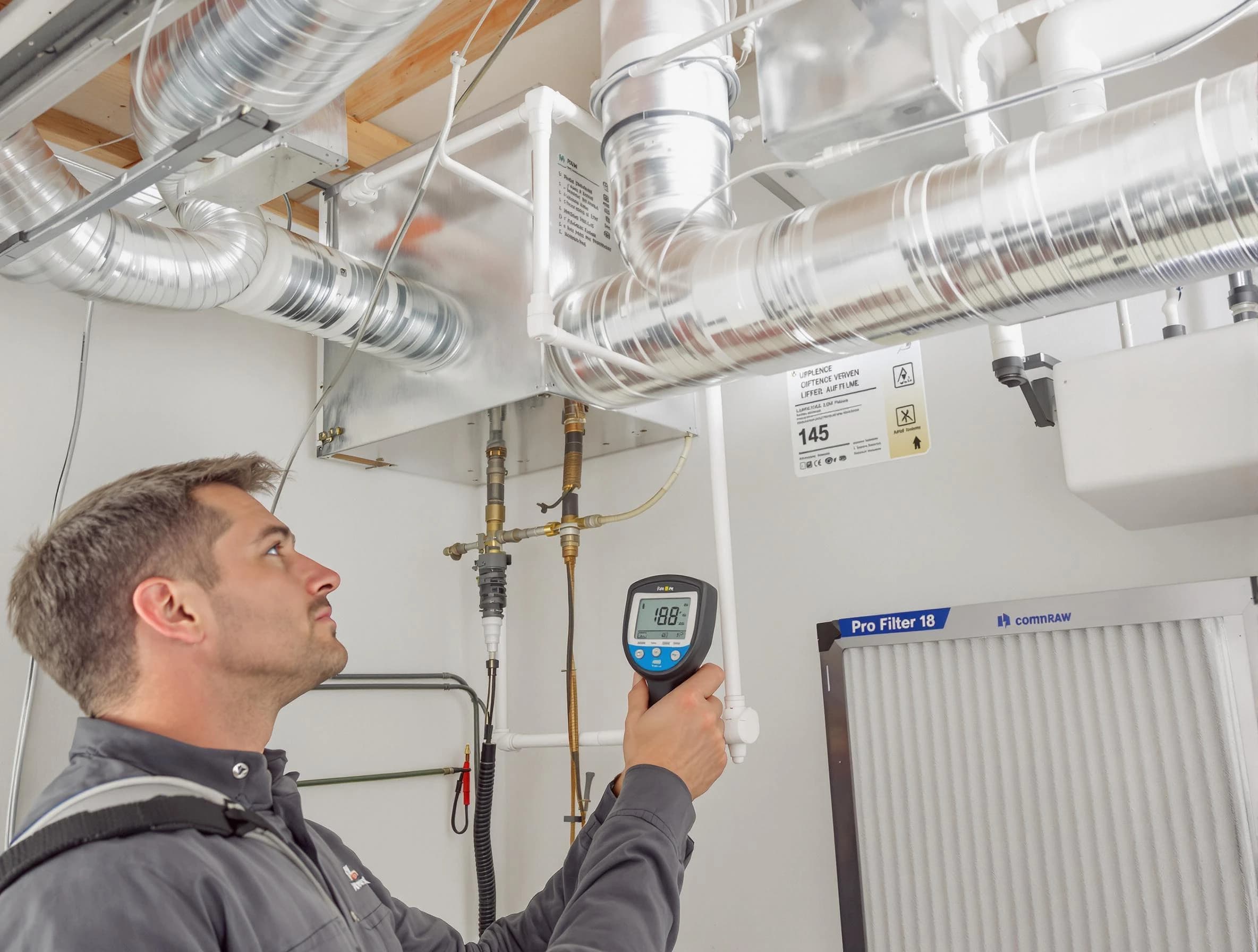 Orem Air Duct Cleaning expert conducting detailed filter system inspection using diagnostic tools in Orem