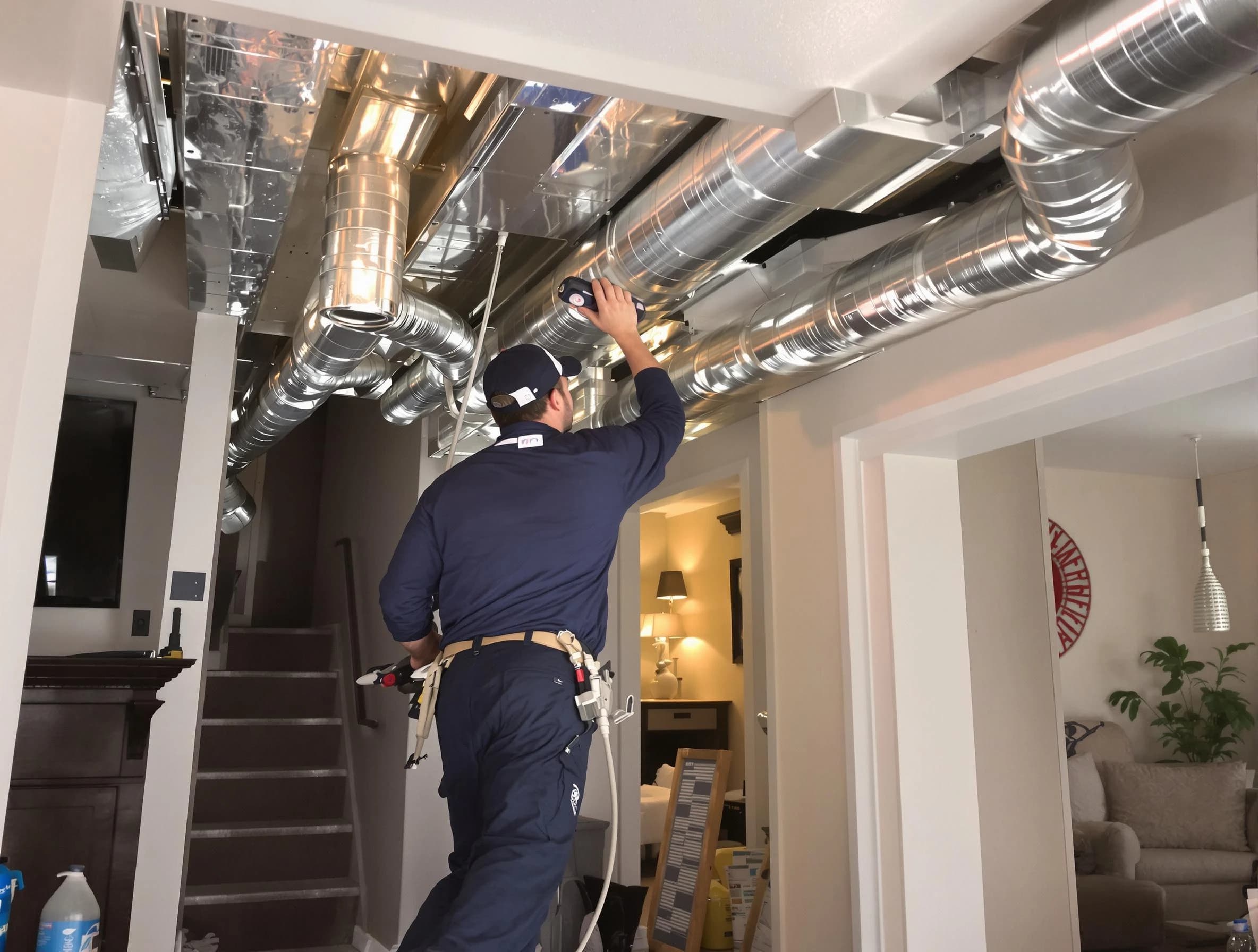 Orem Air Duct Cleaning expert performing specialized duct cleaning in a mobile home in Orem