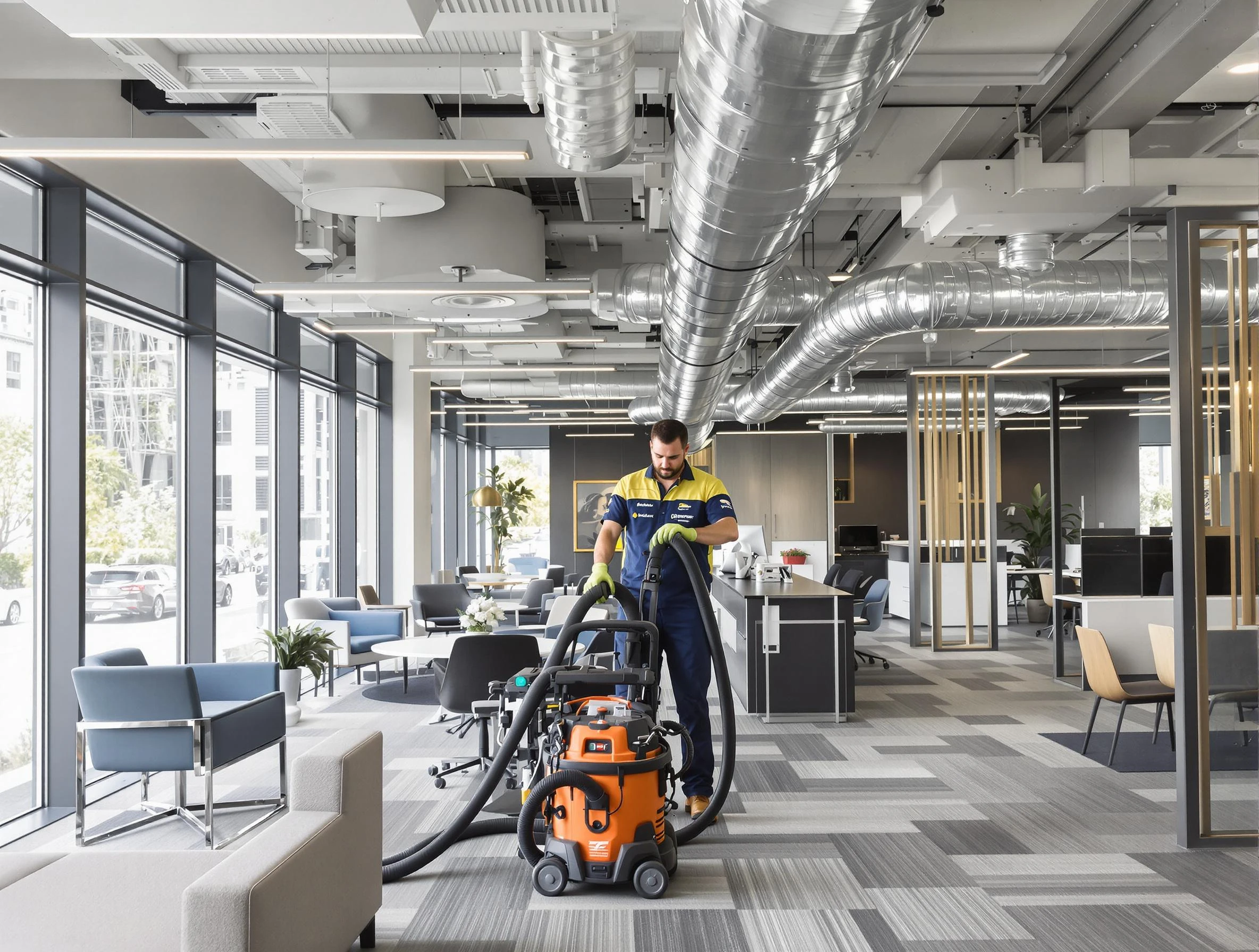 Orem Air Duct Cleaning team performing thorough commercial duct cleaning at a Orem business center