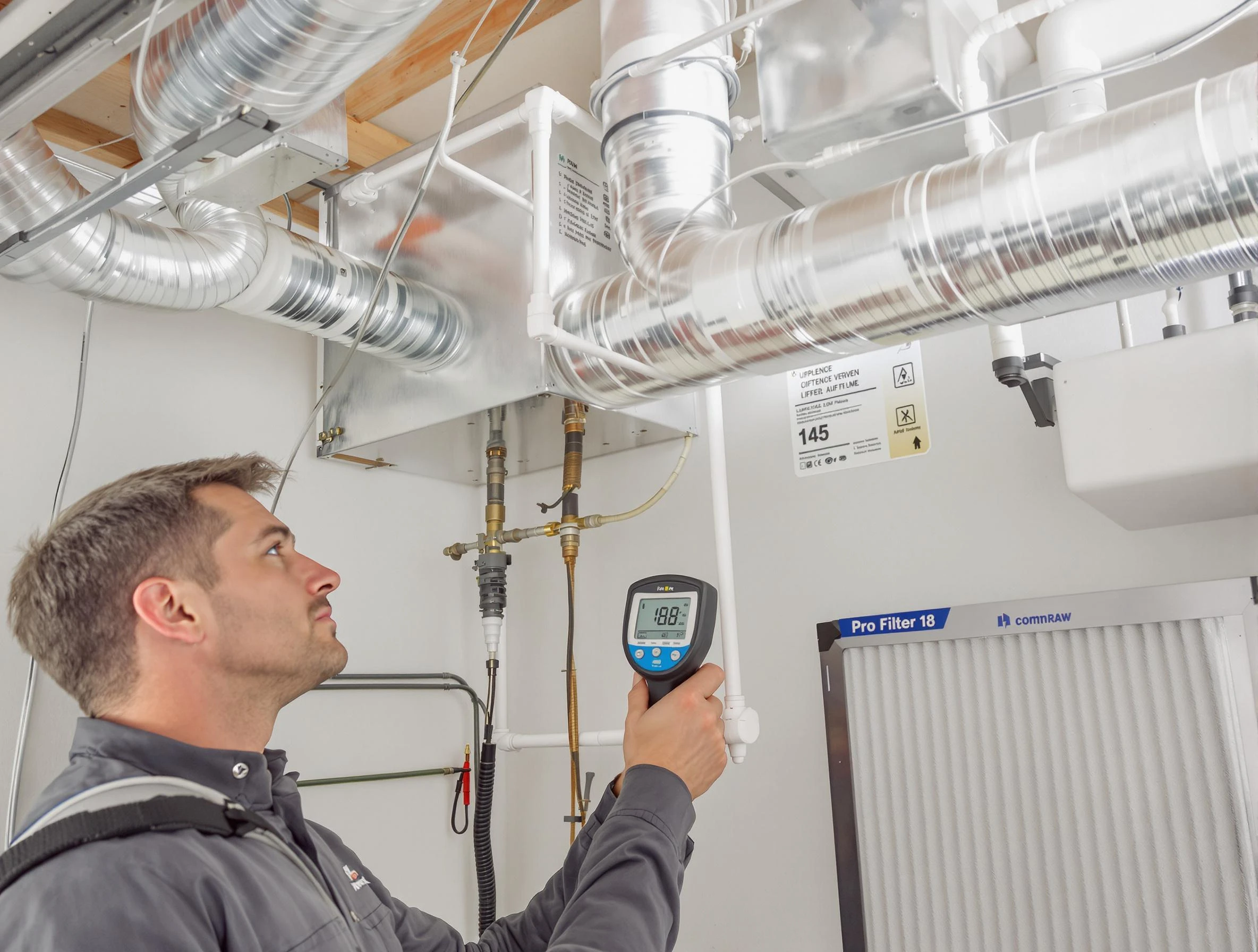 Orem Air Duct Cleaning expert conducting detailed filter system inspection using diagnostic tools in Orem